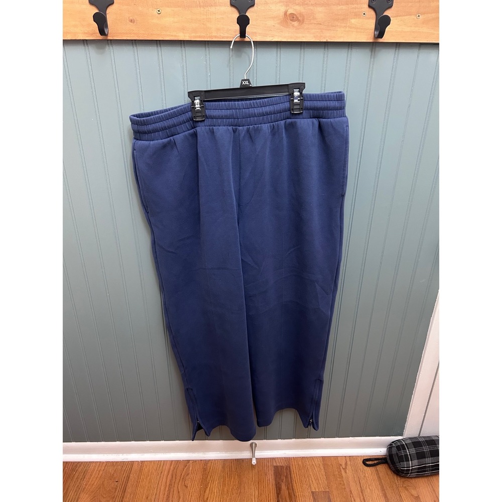 Mode of One Womens Navy Blue‎ Wide Leg Fleece Sweatpants Zipper Ankle XL